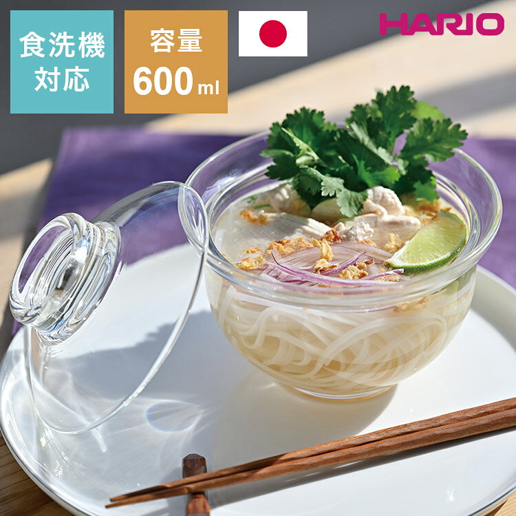 HARIO ハリオ 耐熱ガラスの丼鉢 フタ付き 電子レンジOK 食洗機対応 オール耐熱ガラス製 600ml 透明 おしゃれ 丼鉢 丼ぶり どんぶり ガラス皿 お皿 そうめん 茶碗蒸し【送料無料】