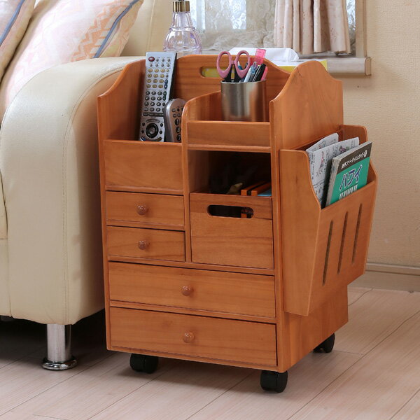 桐製 便利ワゴン ハイライプ キャスター付き 収納力抜群 サイドワゴン リモコン収納 雑誌 引き出し(代..