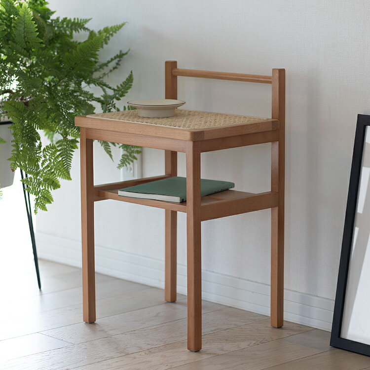 サイドテーブル 棚付き 天然木 ラタ