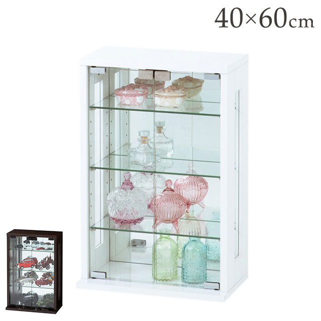 卓上 コレクションケース 縦型 幅40 高さ60 背面ミラー ガラス棚 コレクションラック フィギュアケース ディスプレイラック 棚 ガラスケース シンプル 白 ホワイト おしゃれ(代引不可)【送料無料】