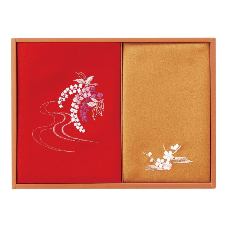 刺繍入り二巾風呂敷&刺繍入り金封包み 赤 H018 ギフト プレゼント(代引不可)