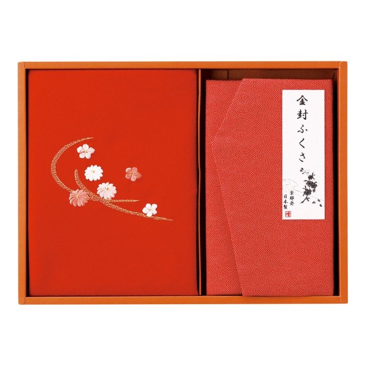 刺繍入り二巾風呂敷&金封ふくさ 赤 H023 ギフト プレゼント(代引不可)
