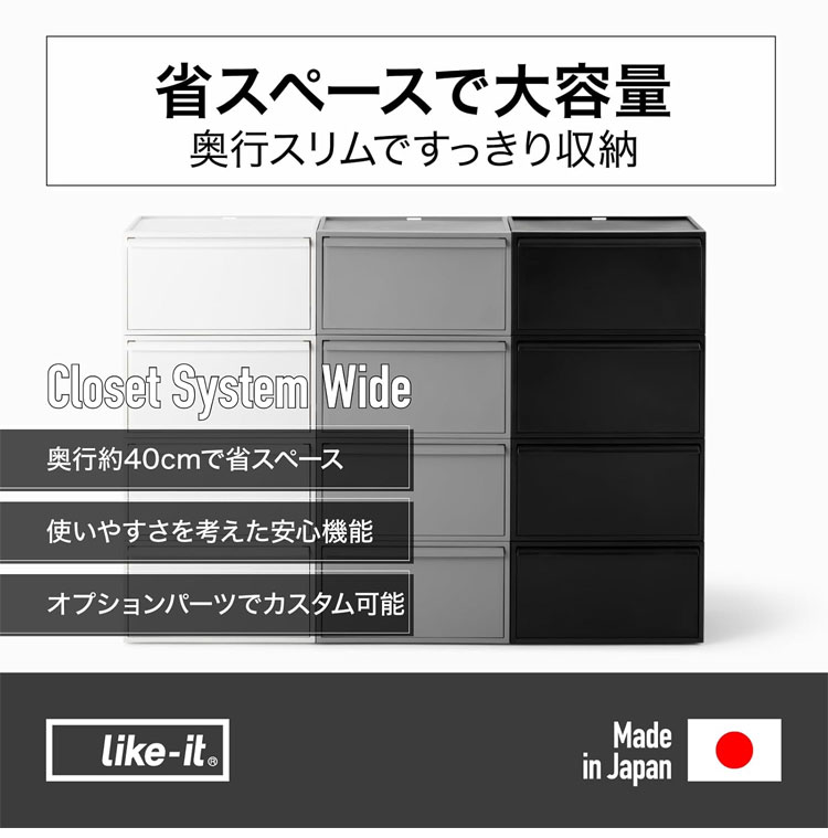 リコメン堂の収納ケース[クローゼットシステム 引出し ワイドM ] 日本製 積み重ねOK スタッキング時浮き防止機能 引出し抜け落ち防止機能 プラスチック CS-WD2 ホワイト 収納ボックス【送料無料】｜アングル2