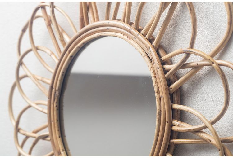 ウォールミラー ラタン 幅57cm 玄関 廊下 飾り おしゃれ 北欧 鏡 壁掛け 丸型 円形 洗面鏡 アンティーク調 モダン シンプル 新生活 一人暮らし(代引不可)【送料無料】 [3]