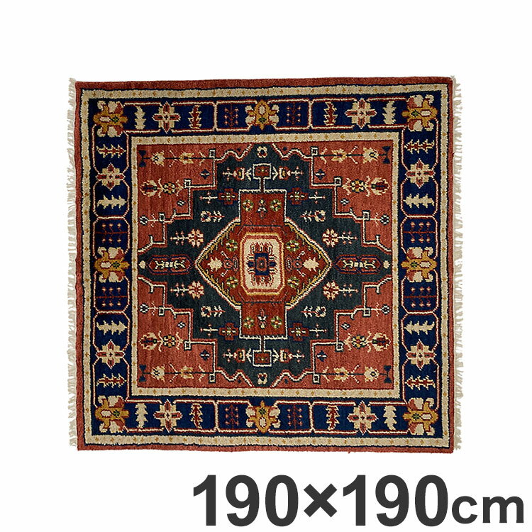 Other - ラグ 190×190cm 柄 トライバル 部族絨毯風 ウール コットン 天然素材 オールシーズン シンプル おしゃれ 北欧 絨毯 カーペット マット リビングマット 新生活 一人暮らし(代引不可)【送料無料】