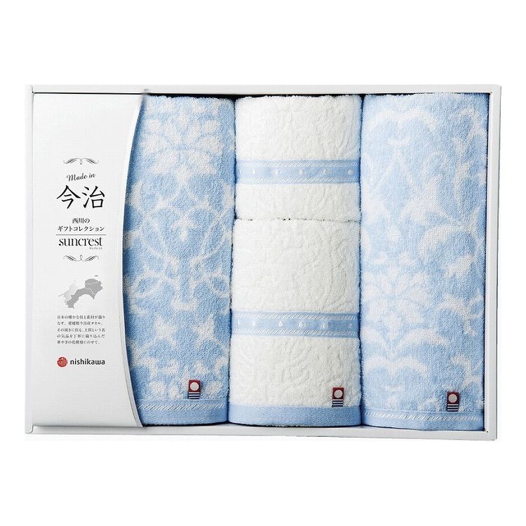 nishikawa サンクレスト 今治製タオルセット TT86500051【商品説明】綿100％ フェイスタオル（34×75cm）×2、バスタオル（60×120cm）・ウォッシュタオル（34×35cm）×各1 原産国日本 【代引きについて】...