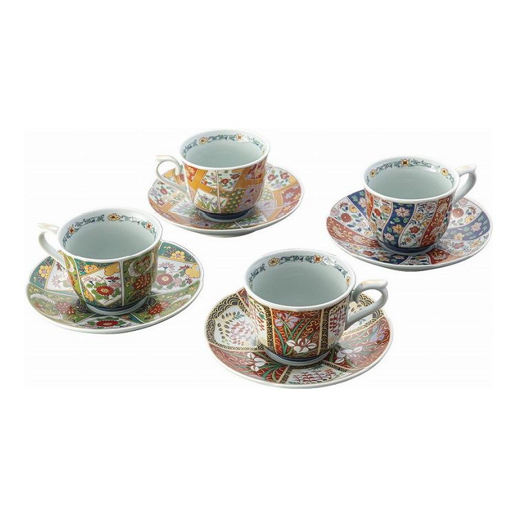 波佐見焼 友禅華絵 珈琲碗皿4客揃 009-242(代引不可)【ポイント10倍】【送料無料】