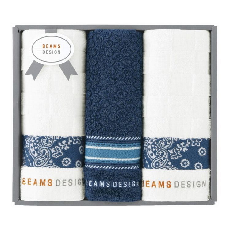 BEAMS DESIGN チェッカーバンダナ フェイスタオル2P&タオルハンカチ ネイビーブルー 51-3139250NB(代引不可)【ポイント10倍】【送料無料】