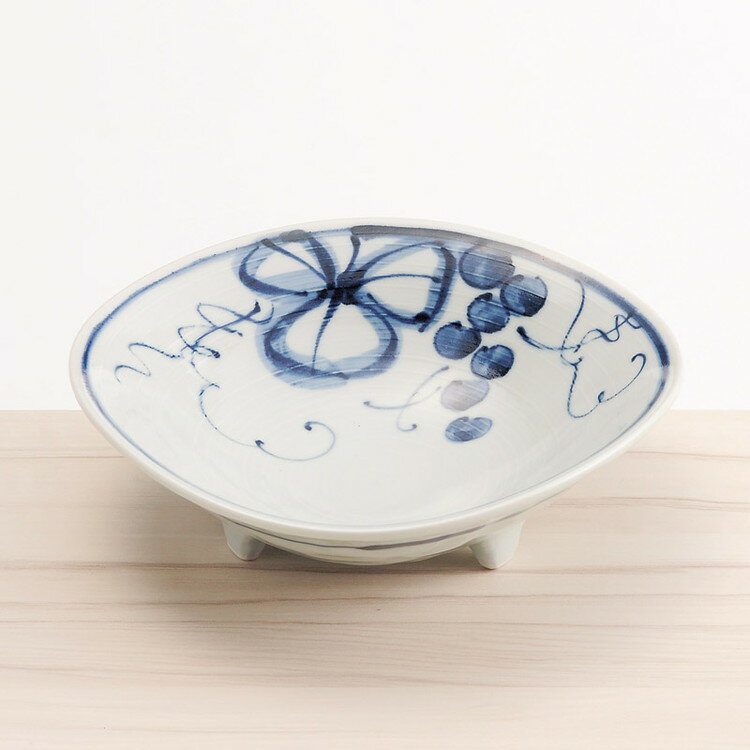 古染青磁ぶどう絵 サラダ三ツ足鉢 波佐見焼 和陶器 009-426M(代引不可)【ポイント10倍】【送料無料】