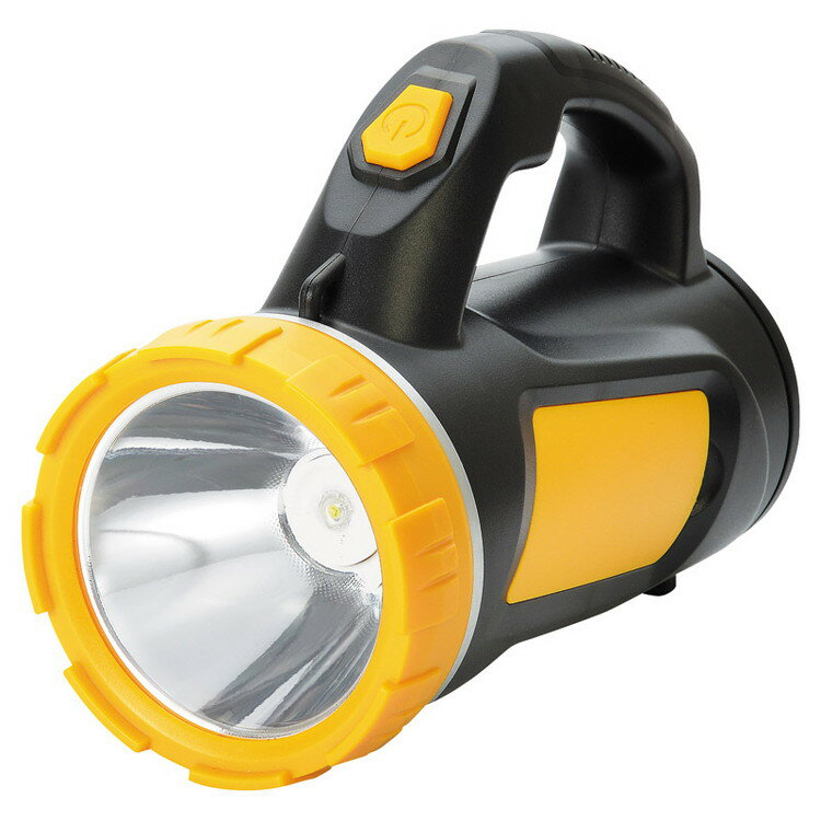 前灯約120ルーメンと側灯約90ルーメンの2通りで使えます。照射距離約100m。ストラップ付。単3乾電池3本使用（別売）。本体:ABS樹脂、レンズ:PS樹脂16.5×12.5×8.5cm【代引きについて】こちらの商品は、代引きでの出荷は受け...