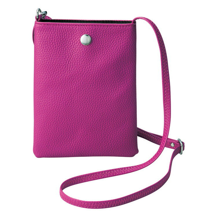 必要最低限のものが収納できるスマホポシェット。縦16cm、横8cm、厚さ1cm程度までのスマートフォンに対応。マグネット開閉式。ショルダーストラップ着脱不可（長さ調節可）。合成皮革18×12.5×1.5cm【代引きについて】こちらの商品は、代引きでの出荷は受け付けておりません。【送料について】北海道、沖縄、離島は送料を頂きます。