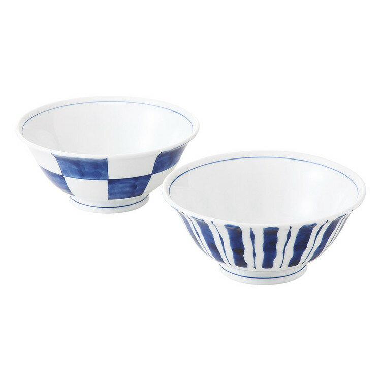 染付モダン ペアラーメン鉢 美濃焼 和陶器 14115(代引不可)【ポイント10倍】【送料無料】