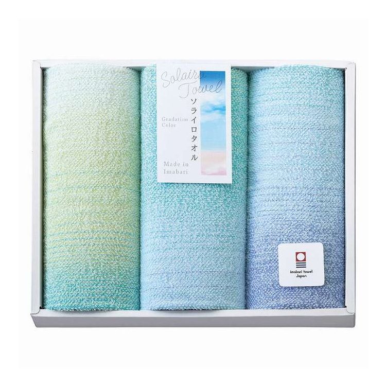 今治タオルグラデーションタオルセット日本製【セット内容】-サイズ：32×75cm重量/容量：-箱サイズ：23.6×28.7×5cm材質：綿100%【代引きについて】こちらの商品は、代引きでの出荷は受け付けておりません。【送料について】北海道、沖縄、離島は送料を頂きます。