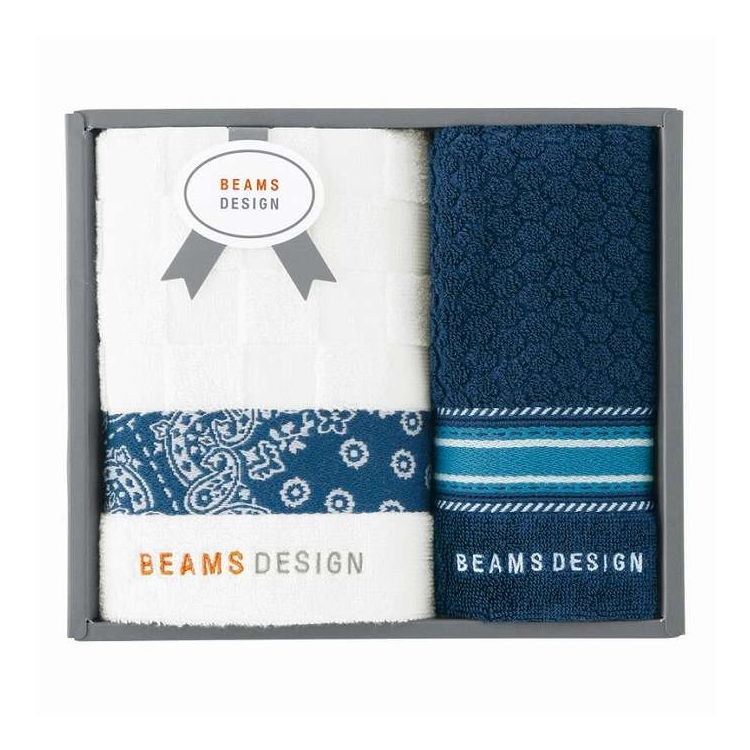 フェイスタオル&タオルハンカチ チェッカーバンダナ BEAMS DESIGN ネイビーブルー 51-3139150GY/NB ギフト プレゼント(代引不可)【ポイント10倍】