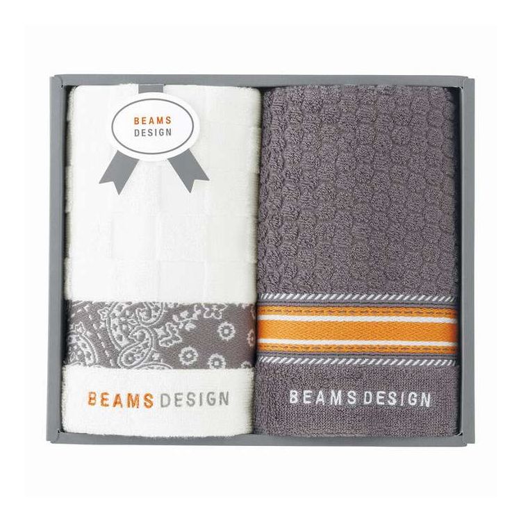 フェイスタオル2P チェッカーバンダナ BEAMS DESIGN グレー 51-3139200GY/NB ギフト プレゼント(代引不可)【ポイント10倍】