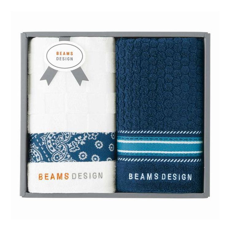フェイスタオル2P チェッカーバンダナ BEAMS DESIGN ネイビーブルー 51-3139200GY/NB ギフト プレゼント(代引不可)【ポイント10倍】