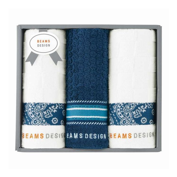 フェイスタオル3P チェッカーバンダナ BEAMS DESIGN ネイビーブルー 51-3139300GY/NB ギフト プレゼント(代引不可)【ポイント10倍】