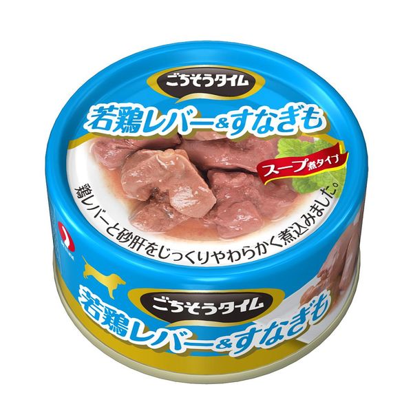 【商品詳細】贅沢素材ごろごろ、まるごと食べ切りサイズ。栄養満点のやわらかい若鶏レバーとヘルシーなすなぎもをミックスし、おいしく調理しました。素材のよさを活かした味でワンちゃんも大満足。スープ仕立て。【分類】ドッグフード 一般食 おかずタイプ【原材料】鶏レバー、すなぎも、タピオカでん粉、塩化ナトリウム、増粘安定剤・グアーガム・カラギーナン【保証成分】粗たん白質 7.5％以上 粗脂肪 1.0％以上 粗繊維 0.5％以下 粗灰分 2.0％以下 水分 94.0％以下【エネルギー】(1缶当たり)約44kcal【賞味期限】36ヶ月【商品サイズ】35×68×68(mm)【原産国または製造地】タイ【送料について】北海道、沖縄、離島は送料を頂きます。