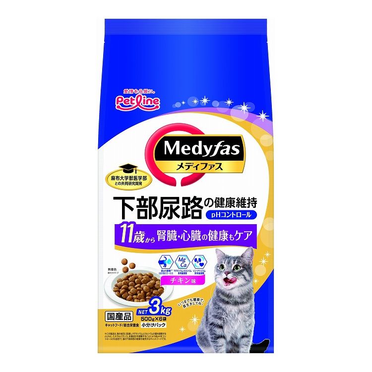 動物食品 - ペットライン メディファス 11歳から チキン味 3kg (500g×6)【送料無料】