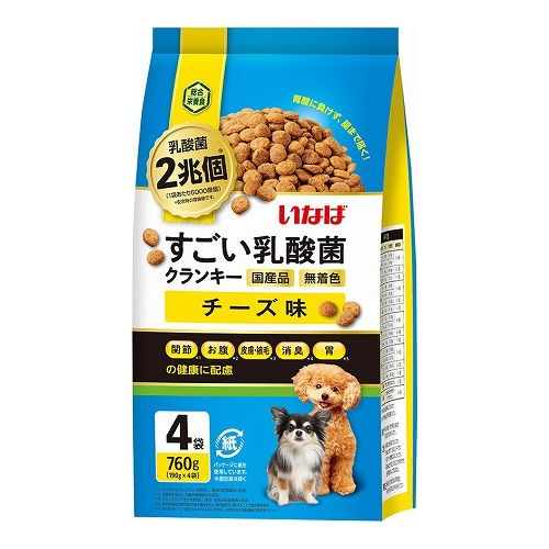 【商品説明】商品説明・乳酸菌3000億個配合で、わんちゃんの健康を維持し、お腹の調子を保ちます。・総合栄養食・関節、お腹、皮膚・被毛、消臭、胃の健康に配慮・野菜パウダーをトッピング。・保存に便利なチャック付き。・原材料(成分)穀類(とうもろこし、小麦粉、コーングルテンフィード、米糠、コーングルテンミール)、肉類(ミートミール、チキンレバーパウダー)、豆類(脱脂大豆、乾燥おから等)、ビール酵母、動物性油脂、ミルクエキス、魚介類(フィッシュミール、フィッシュエキスパウダー)、チーズパウダー、コラーゲンペプチド、殺菌乳酸菌、N-アセチルグルコサミン、植物発酵抽出物、ミネラル類(カルシウム、リン、塩化ナトリウム、鉄、亜鉛、銅、ヨウ素)、ビタミン類(A、D、E、B2、B12、パントテン酸、コリン)、アルギニングルタミン酸塩・賞味／使用期限(未開封)※仕入れ元の規定により半年以上期限の残った商品のみ出荷致します18ヶ月・原産国または製造地日本・保存方法別途パッケージに記載・メーカー名いなばペットフード 株式会社【送料について】北海道、沖縄、離島は送料を頂きます。