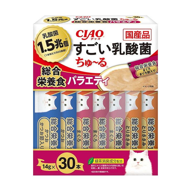 【2個セット】 CIAO すごい乳酸菌ちゅ~る 総合栄養食バラエティ 14g×30本 x2【ポイント10倍】【送料無料】