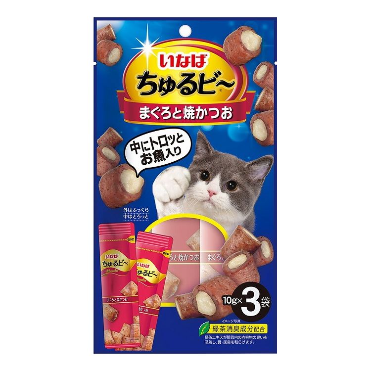 【商品説明】1粒で2つの美味しさ！・ひと粒で2つの味が楽しめる新しいおやつ。外はふっくら、中はトロッと2つの食感が楽しめます。・緑茶消臭成分配合で、腸管内の内容物の臭いを吸着し、糞尿臭を和らげます。●原材料(成分)鶏肉(ささみ)、まぐろ、かつお、かつお節、鶏脂、でん粉、卵白粉末、まぐろエキス、酵母エキス、寒天、カゼインナトリウム、増粘多糖類、ビタミンE、紅麹色素、緑茶エキス●賞味／使用期限(未開封)18ヶ月※仕入れ元の規定により半年以上期限の残った商品のみ出荷致します。●保存方法別途パッケージに記載●メーカー名いなばペットフード 株式会社【送料について】北海道、沖縄、離島は送料を頂きます。