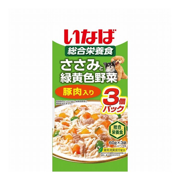 【8個セット】 いなば ささみと緑黄色野菜 豚肉入り 60g×3 x8【ポイント10倍】【送料無料】