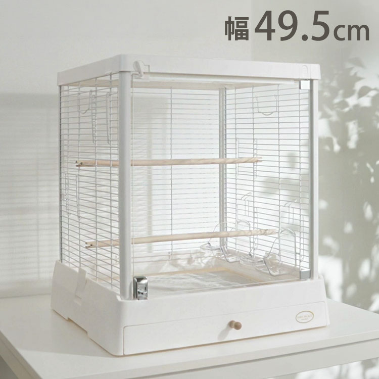【商品説明】あなたとの生活がもっと身近に！・かわいい姿がよく見える強化ガラス片面扉を使用した鳥用ケージです。・インテリアに馴染むナチュラルなホワイトカラー・固定ができるフルオープン天面扉・ダブルロック正面扉■材質天面・背面・側面フェンス：スチール(粉体塗装)底トレイ・引き出し：HIPS天面パネル：HIPS、PP、ABSエサ入れ・水入れ：PETガラス扉：ガラスバックル：ABSフェンス支柱：アルミとまり木：天然木■サイズ組立サイズ：W495×D515×H570mm(内寸/W420×D425×H500mm)【送料について】北海道、沖縄、離島は送料を頂きます。マルカン ケージ鳥用 幅40.5cm鳥用 幅49.5cmうさぎ用 幅82.5cm