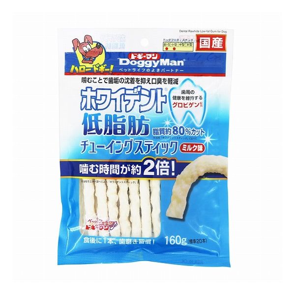  ドギーマン ホワイデント 低脂肪 チューイングスティック ミルク味 160g x12