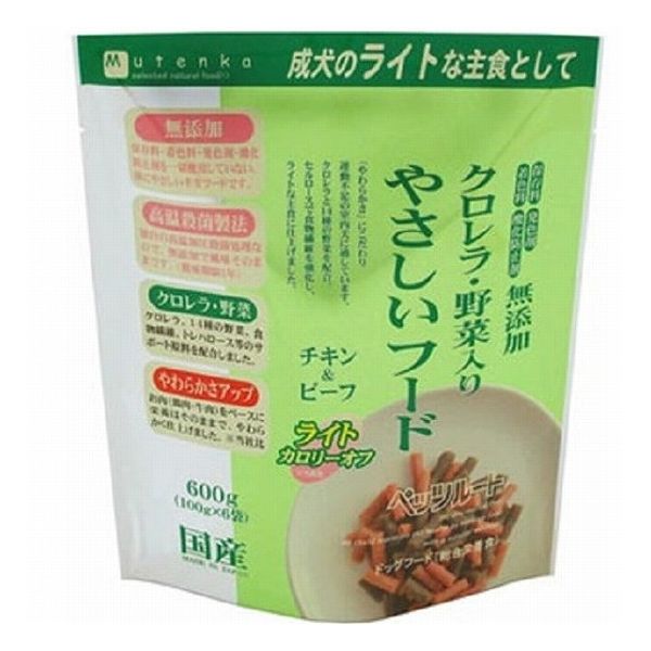 【取り寄せ品のご注意事項（ご注文前にご確認ください）】・本商品は原則注文後のキャンセルはお受けできません。・本商品と他商品で同梱注文をいただき、仮に他商品が完売等でご用意できない場合でも本商品は発送させていただきます。・本商品を複数（2点以上）注文いただき、完売等で注文数のご用意できない場合でもご用意できた数量は発送させていただきます。【商品説明】クロレラと14種の野菜を配合した、体にやさしい主食です。保存料・着色料を使っていませんので、デリケートな愛犬に適しています。●原材料(成分)鶏肉、大豆たん白、牛肉、小麦グルテン、牛ゼラチン、パン粉、糖類、野菜(ほうれん草、大麦若葉、ケール、ブロッコリー、かぼちゃ、チンゲン菜、パセリ、にんじん、セロリ、苦瓜、桑の葉、モロヘイヤ、よもぎ、トマト)、米白絞油、紅麹、クロレラ粉末、グリセリン、タピオカ加工でん粉、食物繊維、ソルビトール、トレハロース、リン酸カルシウム、麦芽糖、水あめ、炭酸カルシウム、調味料、食塩、リン酸塩(Na、K)、塩化コリン、ビタミンE、チアミンラウリル硫酸塩(ビタミンB1)、硫酸亜鉛、ビタミンA、ヨウ素、ピロリン酸第二鉄、グルコン酸銅、パントテン酸カルシウム、ビタミンD、ビタミンB2、ビタミンB12●賞味／使用期限(未開封)製造から13ヶ月※仕入れ元の規定により半年以上期限の残った商品のみ出荷致します●保存方法別途パッケージに記載●原産国または製造地日本●メーカー名株式会社 ペッツルート【送料について】北海道、沖縄、離島は送料を頂きます。
