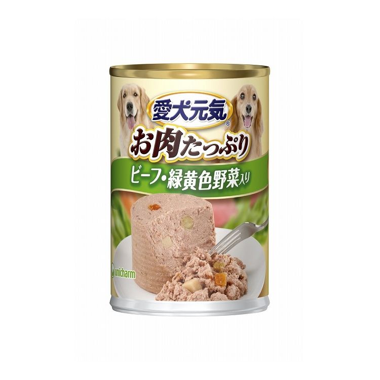 Mature Dog - 【6個セット】 ユニチャーム 愛犬元気 缶 ビーフ・緑黄色野菜入り 375g【ポイント10倍】