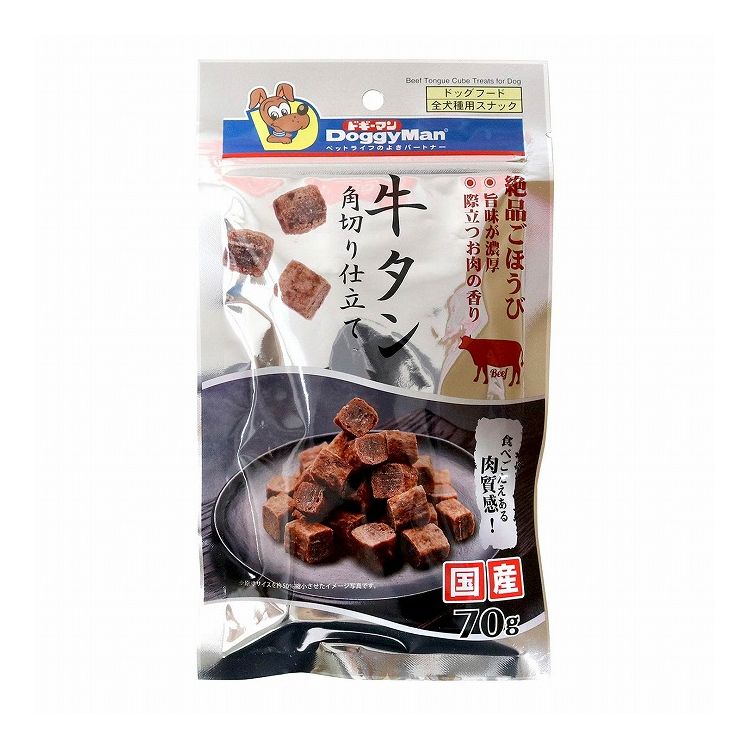 【商品説明】・牛タンそのものを食べているような旨味と肉質感を感じることができるように、キューブタイプに仕上げました。・素材の旨味・風味を引き出すオリジナル製法を採用・まるで牛タンそのものを食べているような食べごたえ・おやつやごほうびに、与えやすく食べやすいサイズ感○原材料牛タン、鶏肉、鶏むね肉、小麦粉、脱脂大豆、糖類、コーンスターチ、膨脹剤、プロピレングリコール、ソルビトール、ミネラル類(Na)、リン酸塩(Na)、酸化防止剤(エリソルビン酸ナトリウム)、調味料、保存料(ソルビン酸カリウム)、着色料(赤102、黄5、赤106、青1)○賞味/使用期限(未開封)12ヶ月※仕入れ元の規定により3ヶ月以上期限の残った商品のみ出荷致します○保管方法・お買い上げ後は直射日光、高温多湿の場所を避けて保存してください。・開封後は密閉の上冷蔵し、賞味期限に関わらず早めに与えて下さい。○原産国日本○メーカー名ドギーマンハヤシ 株式会社○諸注意・ペットフードとしての用途をお守りください。・幼児や子供、ペットの触れない場所で保存してください。・パッケージ記載表示を参考に、ペットが食べ過ぎないようにしてください。・必ず様子を見ながら与えてください。・子供がペットに与える時は、安全のため大人が立ち会ってください。・ペットが興奮したりしないよう、落ち着いた環境で与えてください。・ペットの体調が悪くなったときには、獣医師に相談してください。※天然原料を使用しているため、色・形・ニオイ・硬さにバラつきがあります。また、製造工程上、厚みや形状にバラつきが生じたり、牛タン由来の黒い粒が混入する場合がありますが、いずれの場合も品質には問題ありません。【取り寄せ品のご注意事項（ご注文前にご確認ください）】・本商品は原則注文後のキャンセルはお受けできません。・本商品と他商品で同梱注文をいただき、仮に他商品が完売等でご用意できない場合でも本商品は発送させていただきます。・本商品を複数（2点以上）注文いただき、完売等で注文数のご用意できない場合でもご用意できた数量は発送させていただきます。【送料について】北海道、沖縄、離島は送料を頂きます。LINK単品6個セット12個セット24個セット