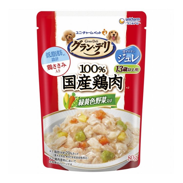 ユニチャーム グランデリ 100%国産鶏肉パウチ ジュレ 13歳以上用 緑黄色野菜入り 8...