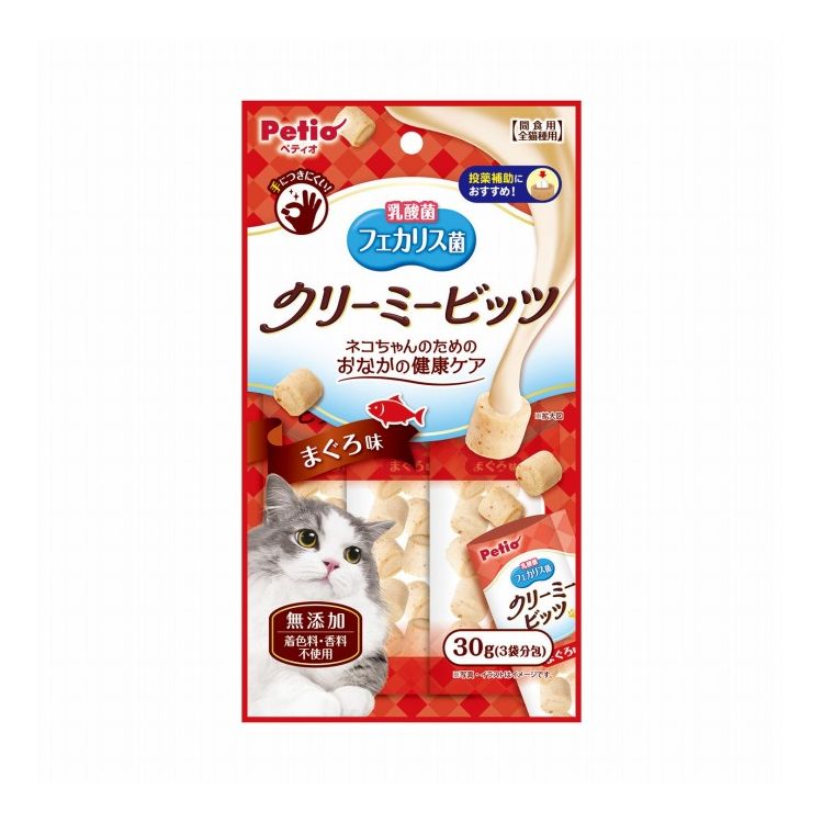 【商品説明】・良質たん白質豊富なササミと鉄分・DHA豊富なマグロを使用。・ネコちゃんの腸内フローラに適している乳酸菌(フェカリス菌)を配合。・食べやすいひとくちサイズ！ネコちゃんとのコミュニケーションにピッタリ！・投薬補助にもおすすめなポケット形状。・ネコちゃんの健康維持にタウリン配合。・着色料・香料不使用。〇原材料(成分)鶏ササミ、魚介類(まぐろ・かつお・まぐろエキス)、でんぷん類、大豆たん白、たん白加水分解物、殺菌乳酸菌(フェカリス菌)、酵母エキス、魚油(DHA・EPA含有)、ソルビトール、増粘安定剤(グァーガム)、カゼインNa、タウリン、酸化防止剤(V.E)〇賞味/使用期限(未開封)730日※仕入れ元の規定により3ヶ月以上期限の残った商品のみ出荷致します。〇保管方法※直射日光・高温多湿の場所をさけて冷暗所で保存してください。※内袋開封後は他の容器に移して冷蔵庫で保存し、賞味期限に関わらずなるべく早くお与えください。〇給与方法※愛猫の健康状態、年齢、運動量を考慮したうえでパッケージ記載の給与量を目安に1日1〜2回に分けてお与えください。〇原産国中国〇メーカー名株式会社ペティオ【取り寄せ品のご注意事項（ご注文前にご確認ください）】・本商品は原則注文後のキャンセルはお受けできません。・本商品と他商品で同梱注文をいただき、仮に他商品が完売等でご用意できない場合でも本商品は発送させていただきます。・本商品を複数（2点以上）注文いただき、完売等で注文数のご用意できない場合でもご用意できた数量は発送させていただきます。【送料について】北海道、沖縄、離島は送料を頂きます。