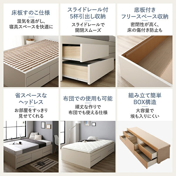 リコメン堂の〔組立設置付き〕 収納 ベッド チェストベッド ヘッドレス ショート丈 セミシングル フレームのみ ナチュラル 収納付き 引き出し付き 大容量 収納 すのこ 日本製 収納ベット チェストベット セミシングルベッド セミシングルベット【代引不可】｜アングル2