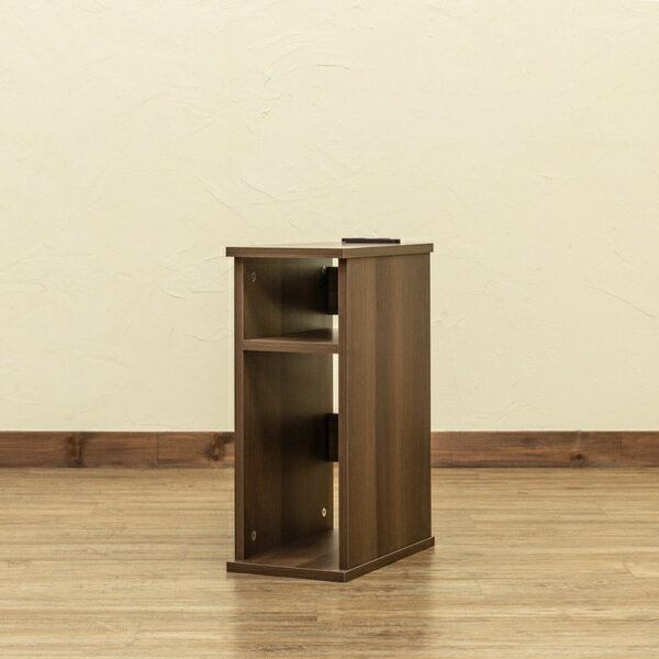 サイドテーブル 約幅20cm ダークブラウン ナイトテーブル 2口コンセント付 組立品 リビング ダイニング インテリア家具【代引不可】