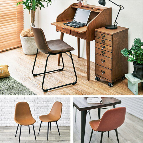 ビンテージ調 ダイニングチェア/食卓椅子 【2脚セット ブラック Bタイプ】 約幅49cm スチール製 合皮張地 組立品 〔リビング〕 (代引不可) [3]