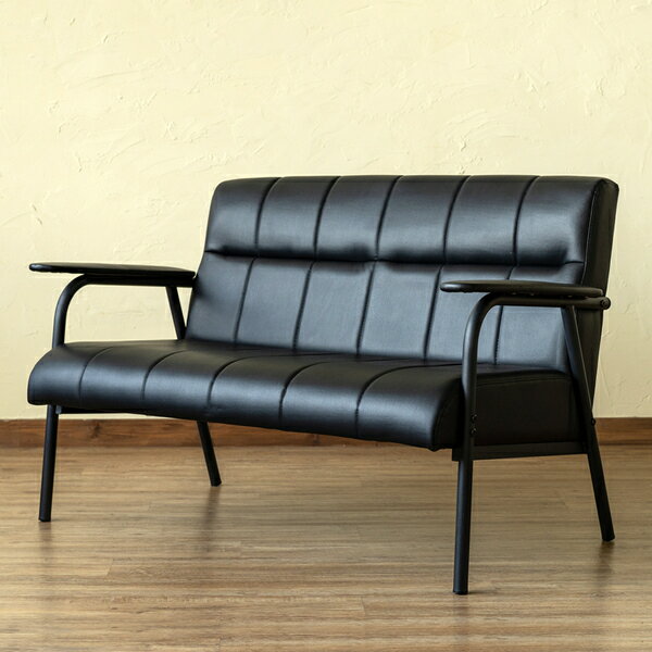 ソファー 約幅1140mm 2人掛け ブラック 肘付き スチールフレーム 合皮 合成皮革 Elma2P 組立品 リビング ダイニング【代引不可】 [2]