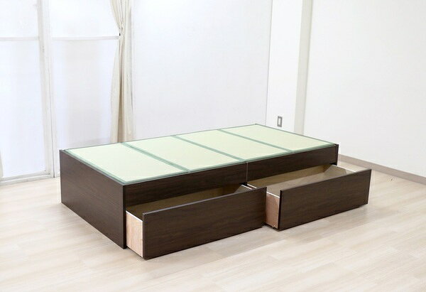 薄型 畳付き ヘッドレス 畳ベッド桔梗 オープン・ハイ 専用 引出し 2個set 約幅96cm シングル ダークブラウン 組立式【代引不可】 [3]