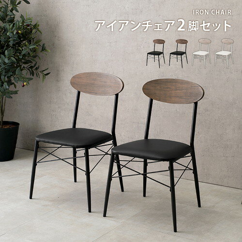 ビンテージ風 ダイニングチェア/食卓椅子 【2脚セット ホワイト】 約幅45cm スチールフレーム アイアン 組立品 〔リビング〕 (代引不可)