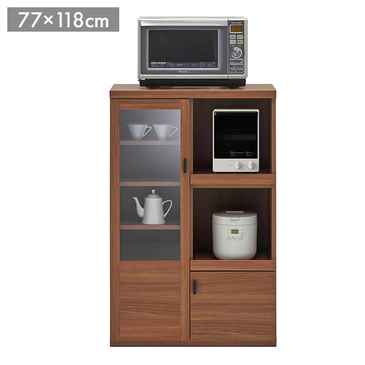 Cupboard - フナモコ スマートキッチン ハイカウンター SRD-76C リアルウォールナット ブラウン 木目 レンジ台 レンジカウンター 炊飯器 キッチン収納 キッチンボード キッチンカウンター 幅77 高さ118cm(代引不可)【送料無料】