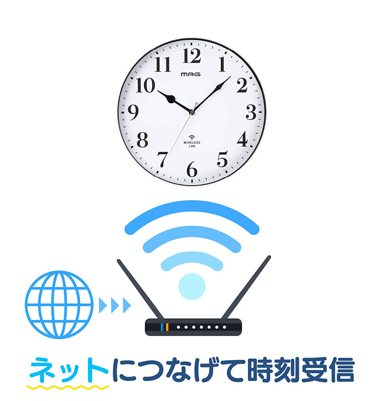 MAG(マグ) 掛け時計 壁掛け時計 Wi-Fiと接続 無線LAN アナログ 連続秒針 静音 インテリア シンプル 見やすい リビング マンション 直径約30.5cm ホワイト W819WHZ ノア精密【ポイント10倍】【送料無料】 [2]