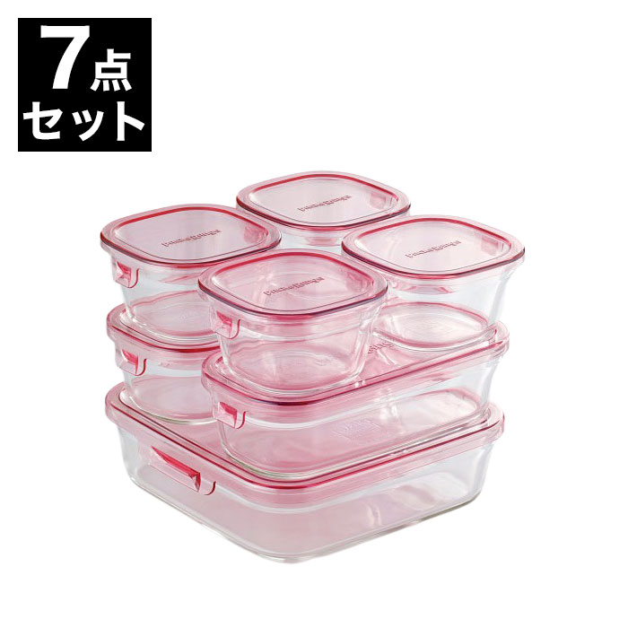 イワキ iwaki 耐熱ガラス 保存容器 グラスコンテナ 7個セット ピンク システムセット PSC-PRN-P7 電子レンジ対応 食洗機対応【送料無料】のサムネイル