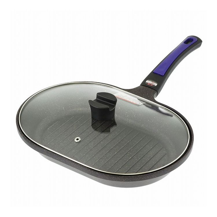 Glass Fry Pans - ベストコ グリルパン 魚焼き ガラス蓋付 IH ガス火対応 ND-5120 ヴォランテ ネオ パープル ダイヤモンドコート【送料無料】