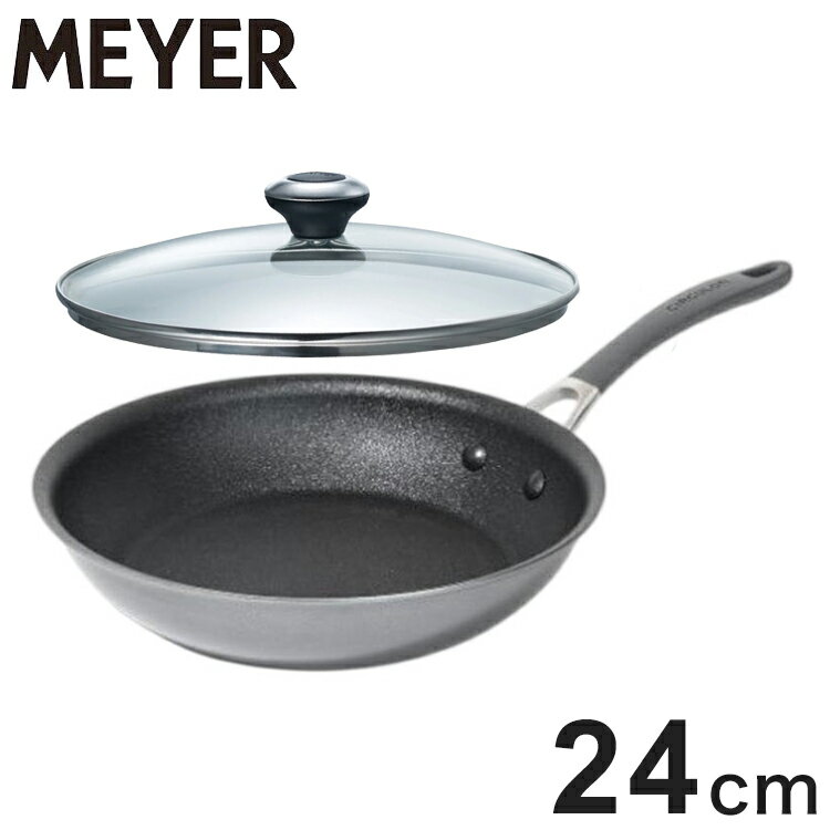 MEYER マイヤー サーキュロンフライパン 24cm ガラス蓋セット ガス火 IH対応 PFOAフリー 金属ヘラOK サーキュロンA1 新モデル ブラック フッ素 こびり付かない サーキュロン ガラス蓋 フタ おしゃれ【送料無料】