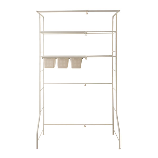 ■商品について棚板と脱衣カゴが付いて仕分けに便利。一時干しに便利なハンガーバーやサイドにはタオル等もかけることが出来るラダー式になって機能も充実。一時干しなどに便利なハンガーバーが付いて便利。脚部にはアジャスターが付いて、防水パンをまたいだ...