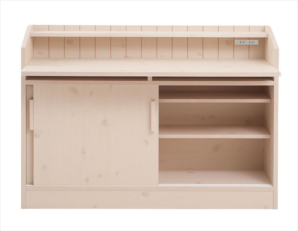 日本製 完成品 カウンター下 デスク 天然木 おしゃれ 幅118.5 118.5幅 引き戸 チェスト付き 棚付き 作業机 テレワーク 在宅勤務 北欧(代引不可)【送料無料】 [2]