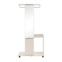 ミラー付き ハンガーラック 幅80 ダブルタイプ ホワイトウォッシュ 白 衣類収納 コートハンガー クローゼット 大容量 おしゃれ 木製 北欧(代引不可)【送料...