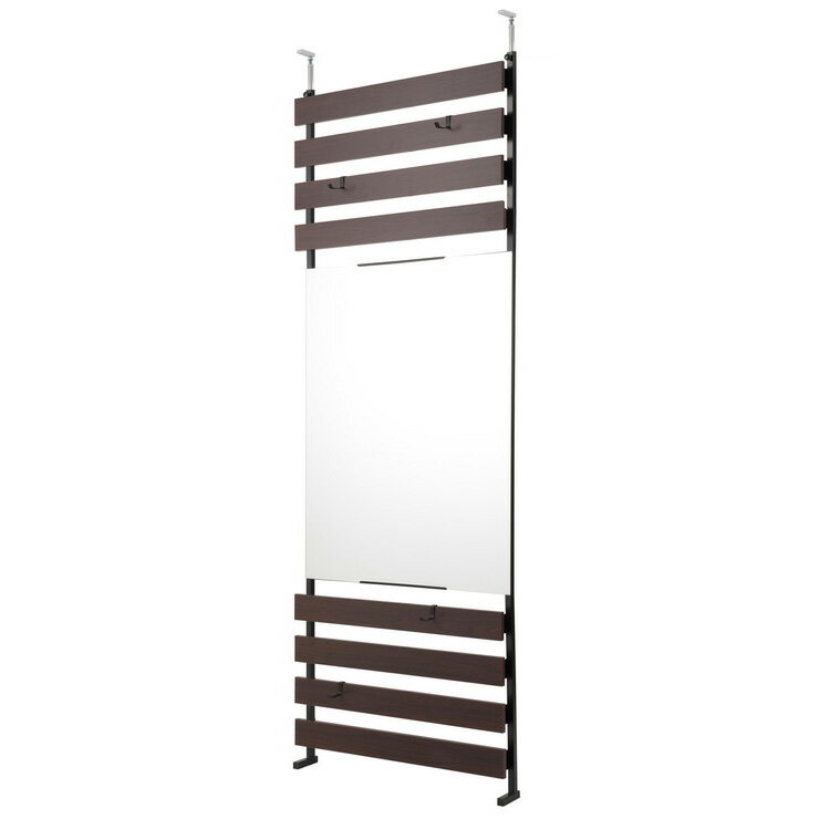 日本製 突っ張り 立体ラック 収納ラック ミラーラック 幅80cm ハイタイプ ダークブラウン リビング リビングおしゃれ シンプル(代引不可)【送料無料】