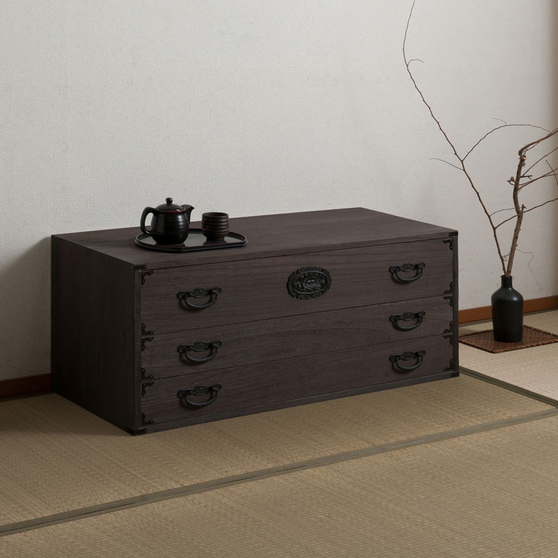 日本製 大川家具 民芸 焼桐 箪笥3段 三段 タンス 桐たんす 箪笥 収納 衣類収納 収納タンス 和風 和モダ..